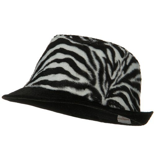Zebra Print Faux Fur Fedora - White Black W19S44F