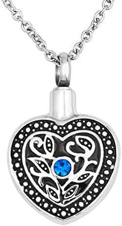 Cremation Urn Jewelry Ash Holder Heart Memorial Blue Birthstone Flower Funnel Pendant Necklace