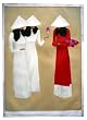 Contemporary Asian Art - Original Hand Painted - Three Vietnamese Ladies in White and Red Robes - Oil Painting