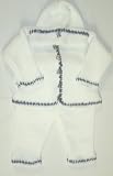 Cpk673, Knitted on Hand Knitting Machine White Cotton with Hand Crocheted Denim Cotton Trim Cardigan Pant Hat Set and Matching Blanket