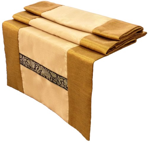 Artiwa yellow gold silk decorative table runner / bed r…
