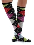 Argyle Knee High Socks Multi Colored Womens