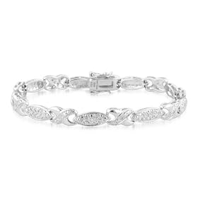 Sterling Silver Diamond Accented Hugs and Kisses Bracelet 7.25"