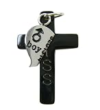 Black cross pendant - with boy silver charm for couples to share their heart with the world