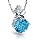 14k White Gold Round Blue Topaz and Diamond Pendant .07ctw (SI1-2 H-I)