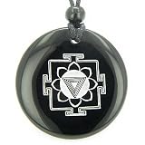 Kali Yantra Amulet Black Onyx Magic Gemstone Circle Spiritual Powers Pendant Necklace