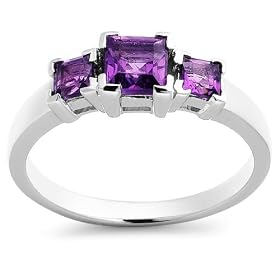 Sterling Silver Amethyst Three-Stone Ring by Amethyst