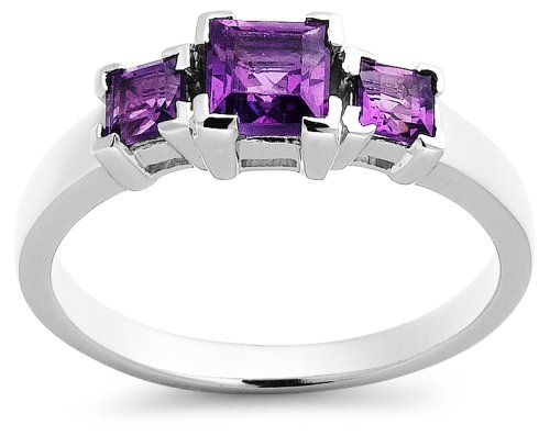 Sterling Silver Amethyst Three-Stone Ring