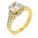 White Gold Rhodium Bonded Engagement Ring with Round Cut Clear CZ in Goldtone - Size: 5-10