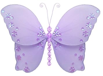 5" Small Purple Twinkle Butterfly Decorations - butterflies hanging nylon nursery bedroom girls room ceiling wall decor wedding birthday party baby bridal shower