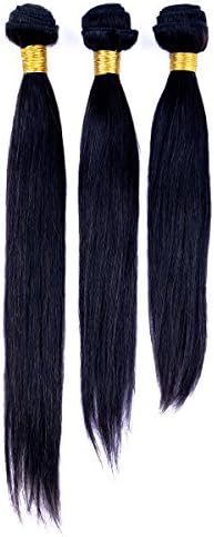 Goldenperfect Brazilian Remy Hair Silky 3 Pack Bundles 100% Real Human Hair (16"18"20", 1# - Jet Black)