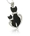 White Gold Plated Crystal Deco Dual Black Kitty Cat Pendant Necklace Jewelry