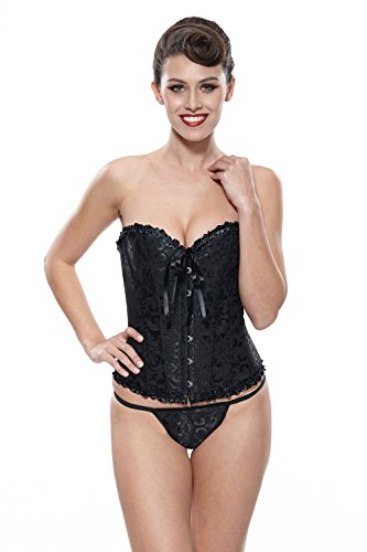 Franato Women's Waist Bustier Tops Bridal Lingerie Lace up Satin Boned Corset X-Large Black