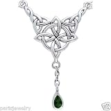 Paris Jewelry Sterling Silver Celtic Luck Knot Emerald Necklace