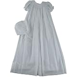 Petit Ami Short Sleeve Smocked Yoke Long Christening Dress