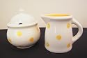 Ronnie's Terramoto Ceramic, Cream & Sugar Set, Sunflower Yellow Polka Dots on White Base