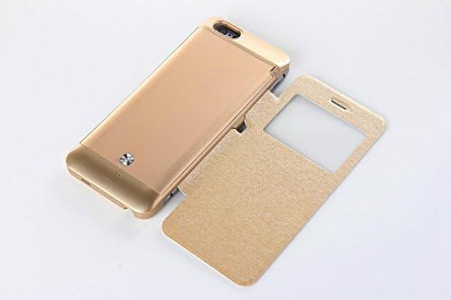 NECKPHONE 6000mah Ultra-thin Slim Portable Design External Power Bank View Window Flip Leather Case Backup Battery Charger Cover with Kickstand for iPhone 6 4.7inch Gold