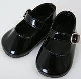 FRILLY LILY MEDIUM SIZE BLACK PATENT DOLLS SHOES 7.2 CM X 3.3 CM