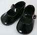 LARGE BLACK PATENT DOLLS SHOES