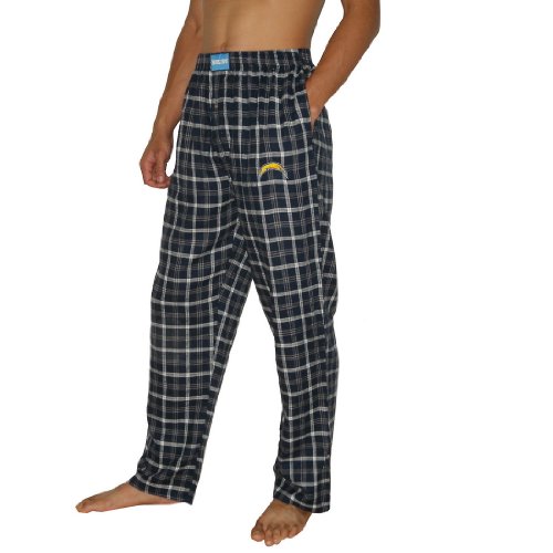 Mens NFL San Diego Chargers Plaid Cotton Thermal Sleepwear / Pajama Pants - Dark Blue & White (Size: M)