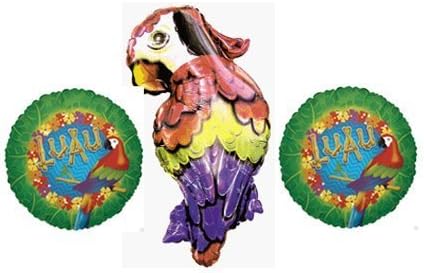 Tropical Parrot Luau Balloon Bouquet - 3 Parrot Party Balloons Bundle by VTP