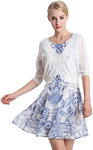 Sunview Women 3/4 Sleeve Lace Shrugs Cardigan V-neck Ladies Cardigan Top OS White