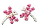 Adorable Small HOT Pink Crystal Dragonfly Stud Earrings Silver Tone Comes Gift Boxed