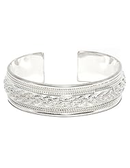 Thaipradub Jewelry Thai Design Sterling Silver Bangle Cuff Bracelet, Color Silver 2.5"(with Gift Bag)