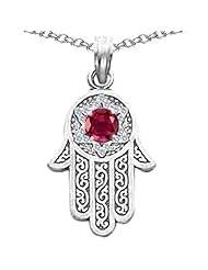 CandyGem 925 Sterling Silver Lab Created Round Ruby Hand Pendant