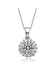 C.Z. Sterling Silver Rhodium Plated Classic Round Pendant
