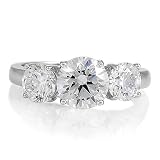 Sterling Silver Ring 3-Stone Round Cubic Zirconia CZ Ring - Ideal Gift For Mother, For Her, Birthday, Anniversary, Bridal, Wedding, Engagement