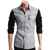 DOUBLJU Mens Casual Two Tone Color Long Sleeve Shirts (AJ10)