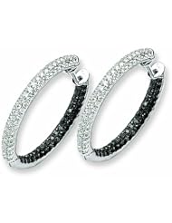 1.5 Carat 14K White Gold Black and White Diamond Hinged Hoop Earrings