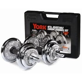 40 Lb. York Chrome Adjustable Dumbbell Plastic Case Set