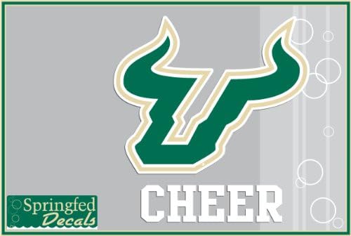 USF BULLS CHEER w/BULL HORNS Vinyl Decal South Florida Car Truck Sticker