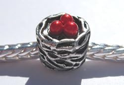 Silver Plated Birds Nest Bead Fits Pandora Red Pearl (1)