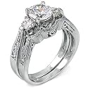 Sterling Silver Cubic Zirconia CZ Wedding Engagement Ring Set