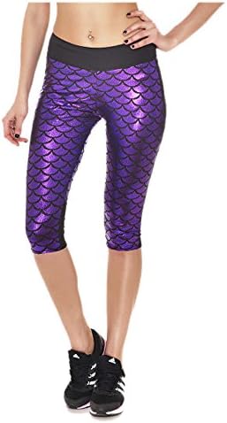 DowntownGirls Womens Stretch Metallic Wide Waistband Cropped Trousers Purple M