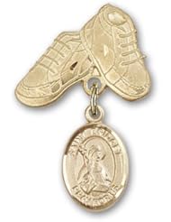 Gold Filled Baby Badge with St. Bridget of Sweden Charm and Baby Boots Pin