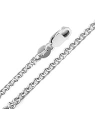 14K White Gold 1.7mm Flat Open wheat Chain Necklace with Lobster Claw Clasp