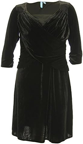 Elementz Women's Plus Size 3/4 Sleeve B-Slim Shapewear Velvet Dress 1x Black