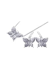 Nickel Free Sterling Silver Pendant & Earring Sets Butterfly CZ Set