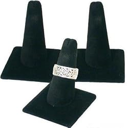 3 Black Velvet Square Base Ring Finger Jewelry Holder Showcase Display Stands