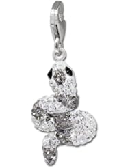 SilberDream Glitter Charm Swarowski Elements snake, white and black shiny, 925 Sterling Silver Charms Pendant with Lobster Clasp for Charms Bracelet, Necklace or Earring GSC303