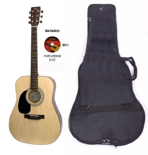 SX Mentor LH NA Left Handed Acoustic Guitar Package w/ Instrucional DVD and Carry Bag Included