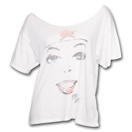 Wonder Woman Face Crop Top Graphic Juniors Ivory Tee Shirt