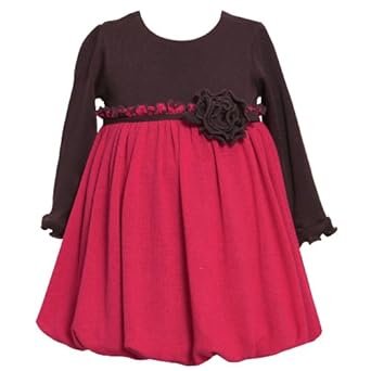 Bonnie Jean Baby/INFANT 12M-24M FUCHSIA-PINK BROWN COLOR BLOCK KNIT BUBBLE SKIRT Special Occasion Girl Party Dress