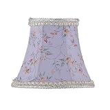 Livex S274 Chandelier Shade Sky Blue Floral Print Bell Clip Shade with Fancy Trim