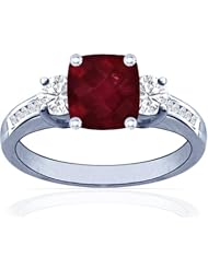 18K White Gold Cushion Cut Ruby Ring With Sidestones