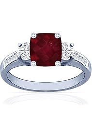 14K White Gold Cushion Cut Ruby Ring With Sidestones